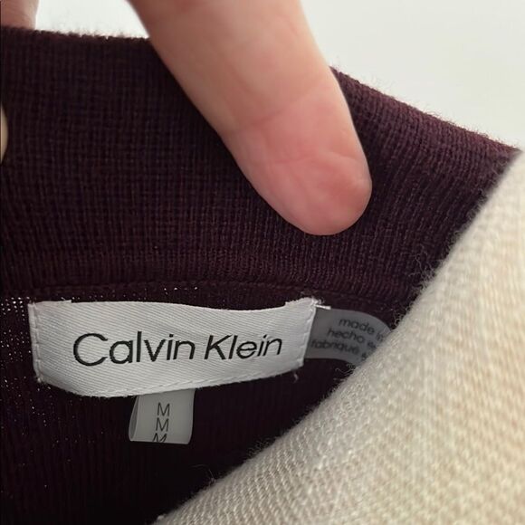 Calvin Klein Plum V-Neck Sequined Sweater Aubergine Collared Fine Gauge Knit - Picture 2 of 6